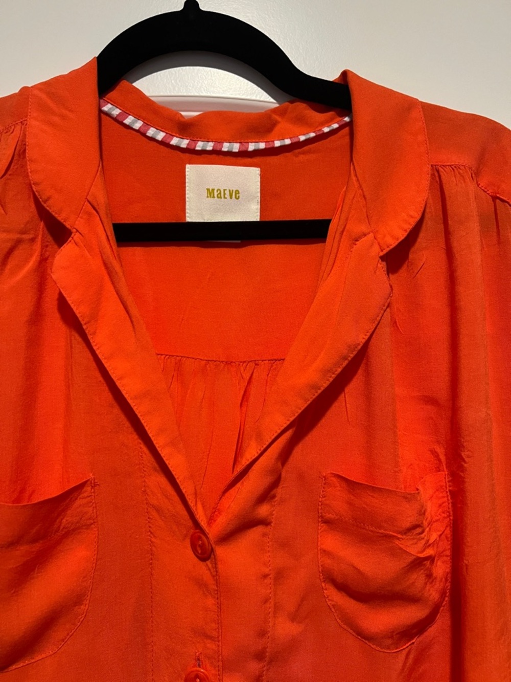 Maeve | (M) Short-Sleeve Button Front Blouse in Vibrant Orange - Picture 3 of 7